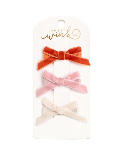 Mini Velvet Bow Clip Set
