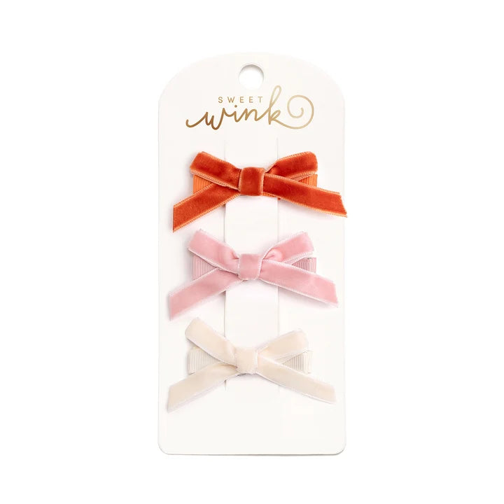 Mini Velvet Bow Clip Set