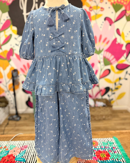 Mila Ruffle Pants/ Ruffle Top Set | Denim