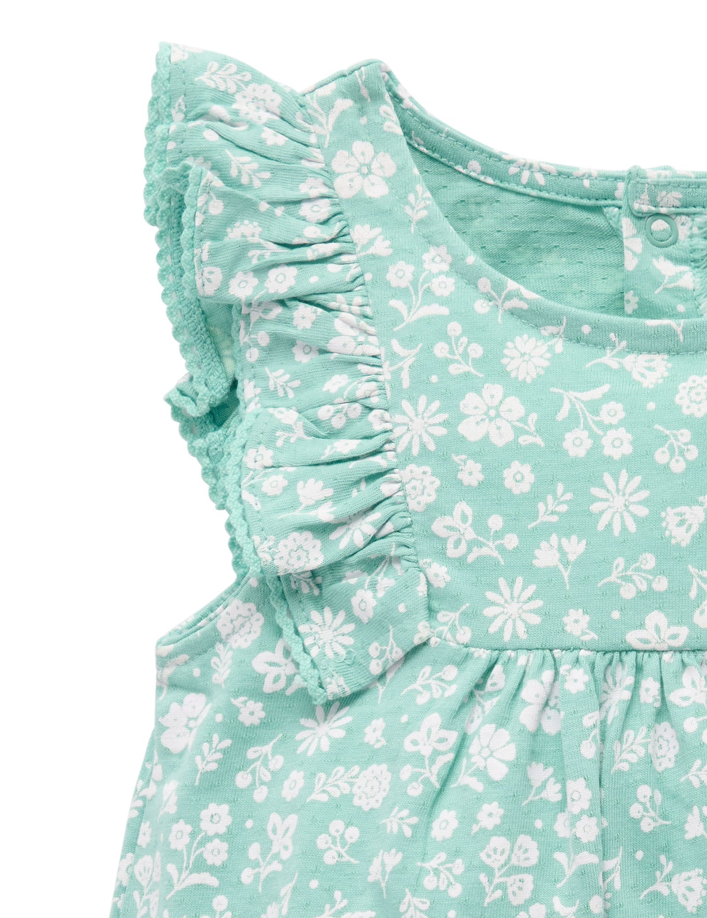 Ruffle Shortie Growsuit + Bow | Teal Floral