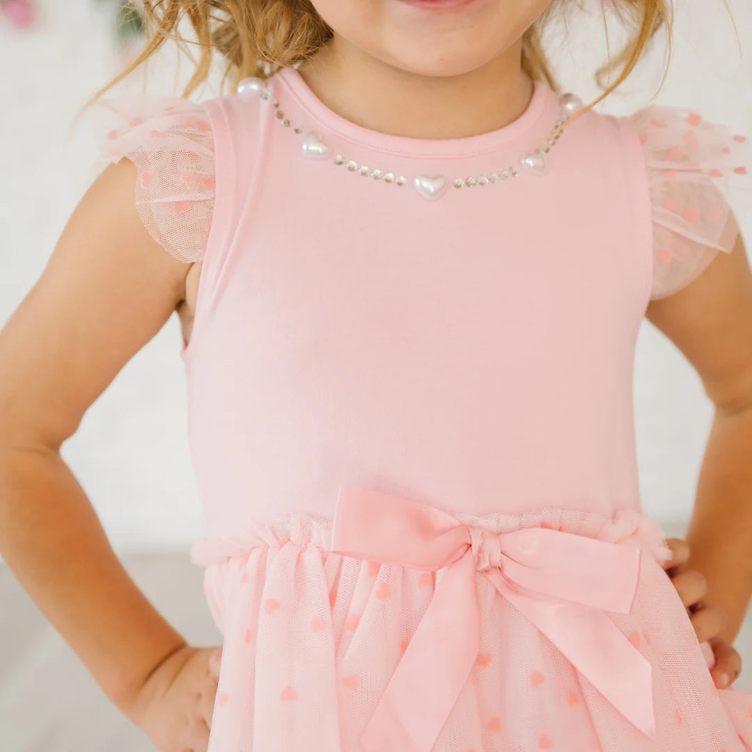 Short Sleeve Flocked Heart Valentine’s Day Dress