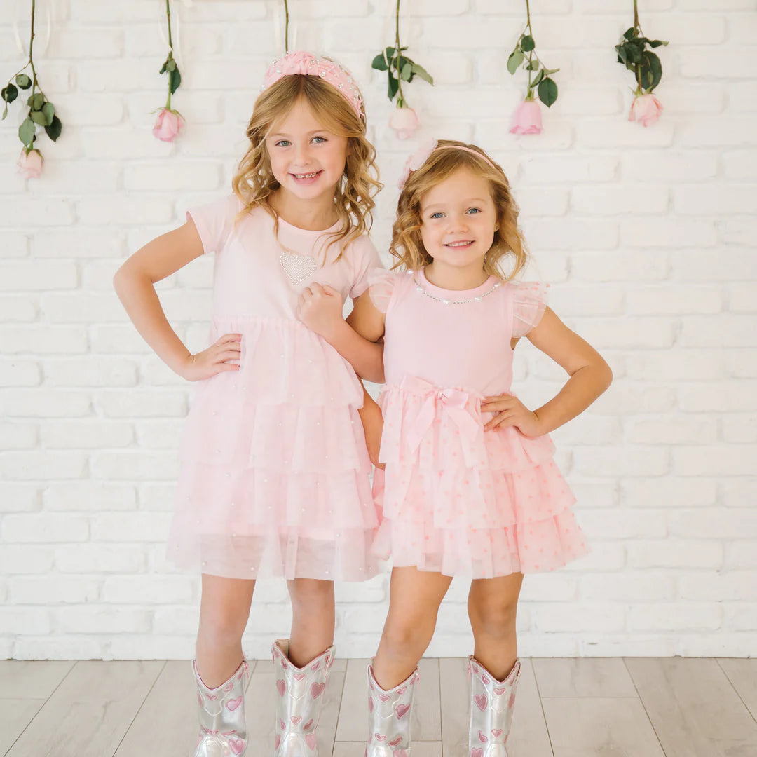 Short Sleeve Flocked Heart Valentine’s Day Dress