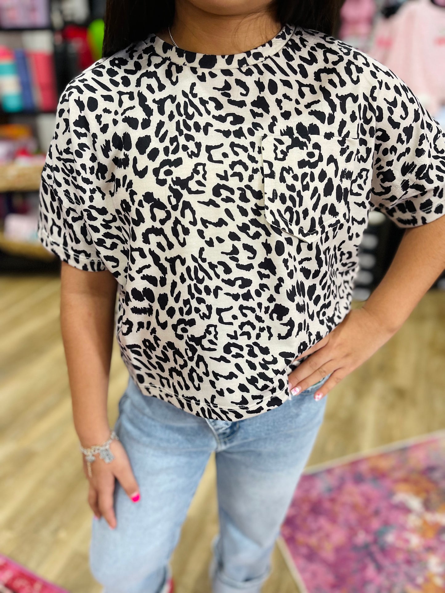 Leopard Print Drop Shoulder Terry Tee