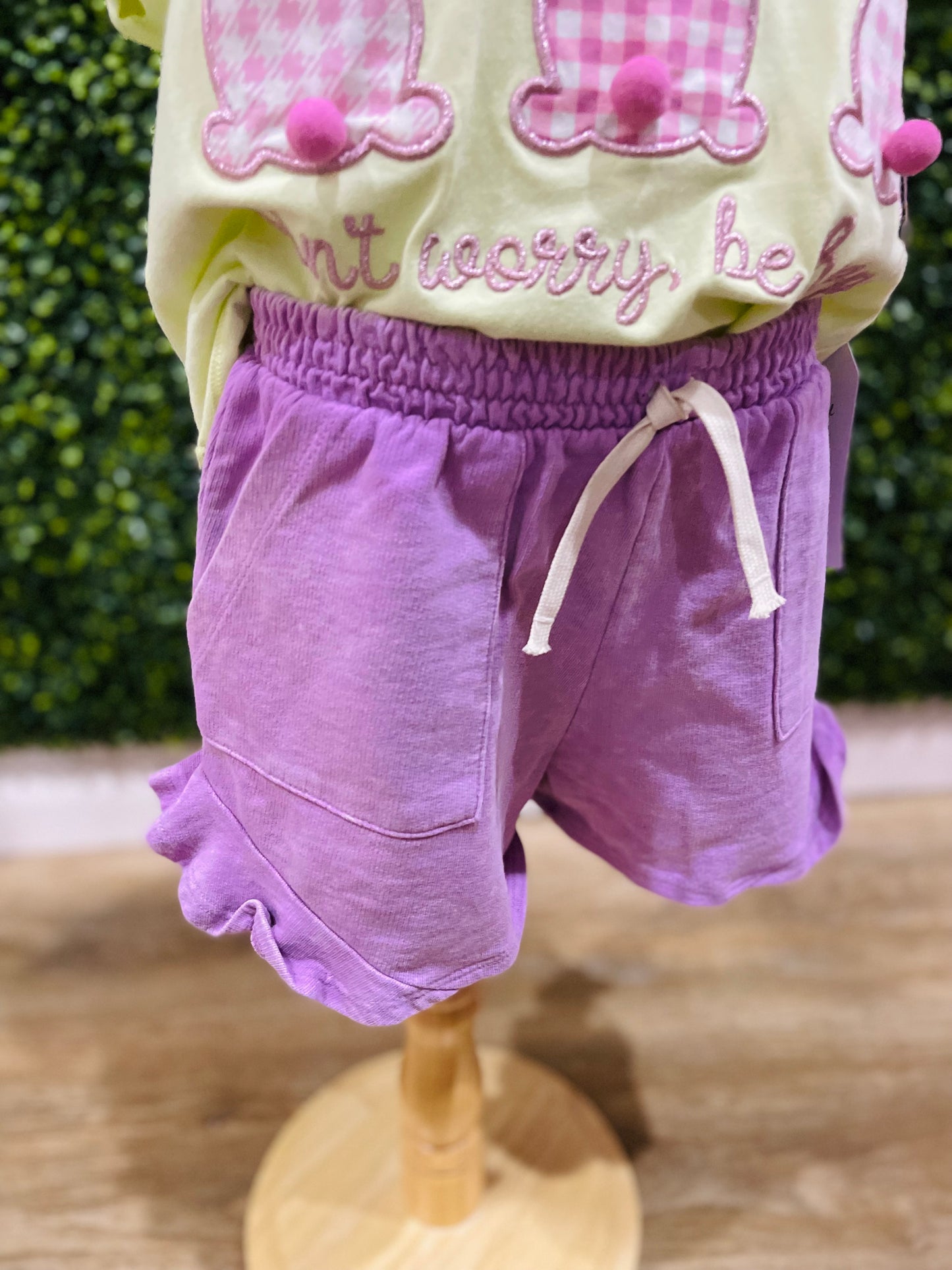 Ruffled Positive Vibes Shorts | Purple