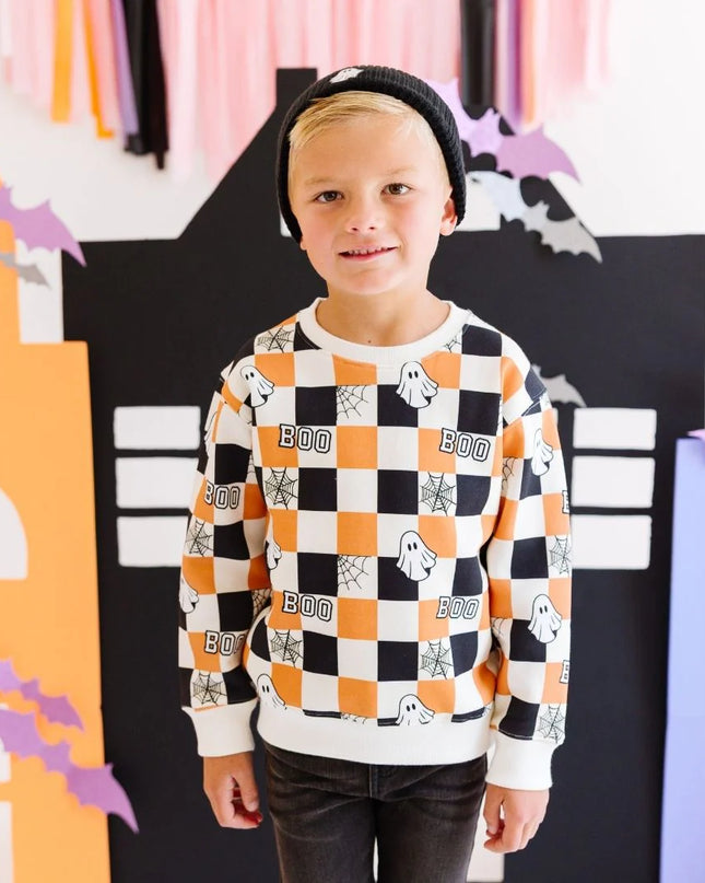 Boo Checkered Halloween Sweatshirt LP