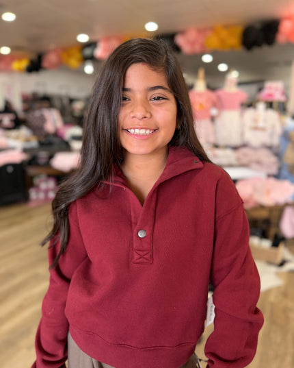 Fleece Henley Snap-Button Pullover | Cherry Jubilee