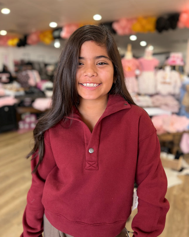 Fleece Henley Snap-Button Pullover | Cherry Jubilee