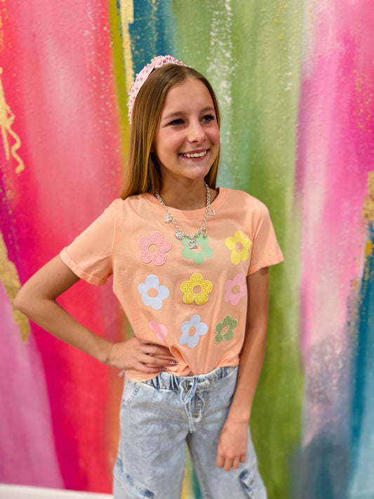 Distressed Flowers Icons Tee | Peach