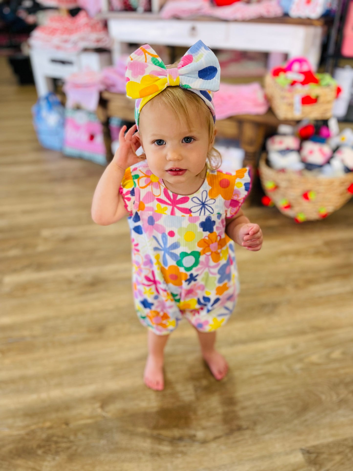 Floral Printed Romper + Headband | Multi Color