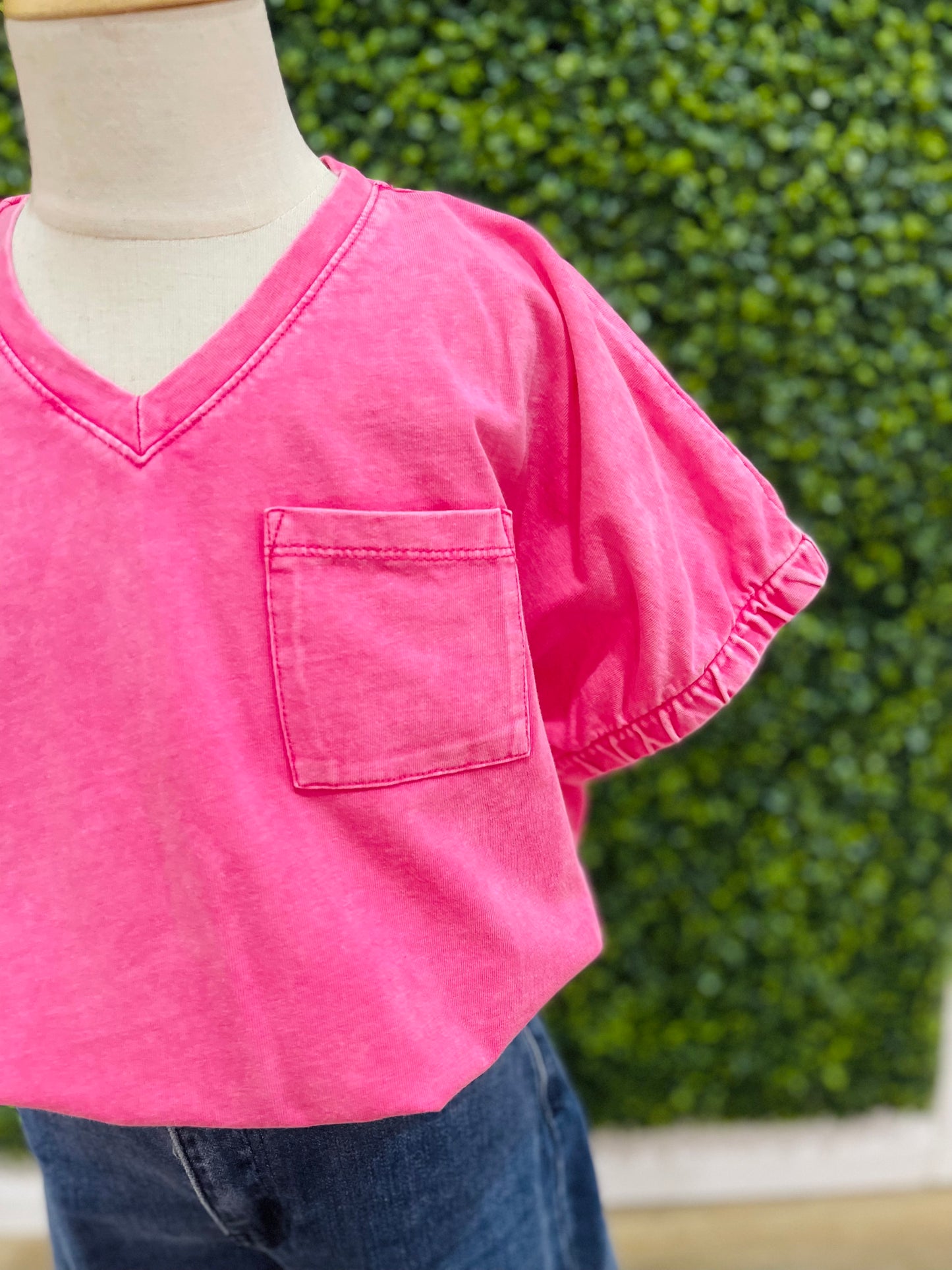 Garment Washed V Neck Tee | Pink