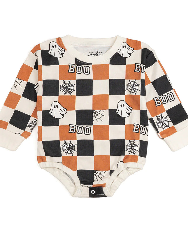 Boo Checkered Halloween Romper