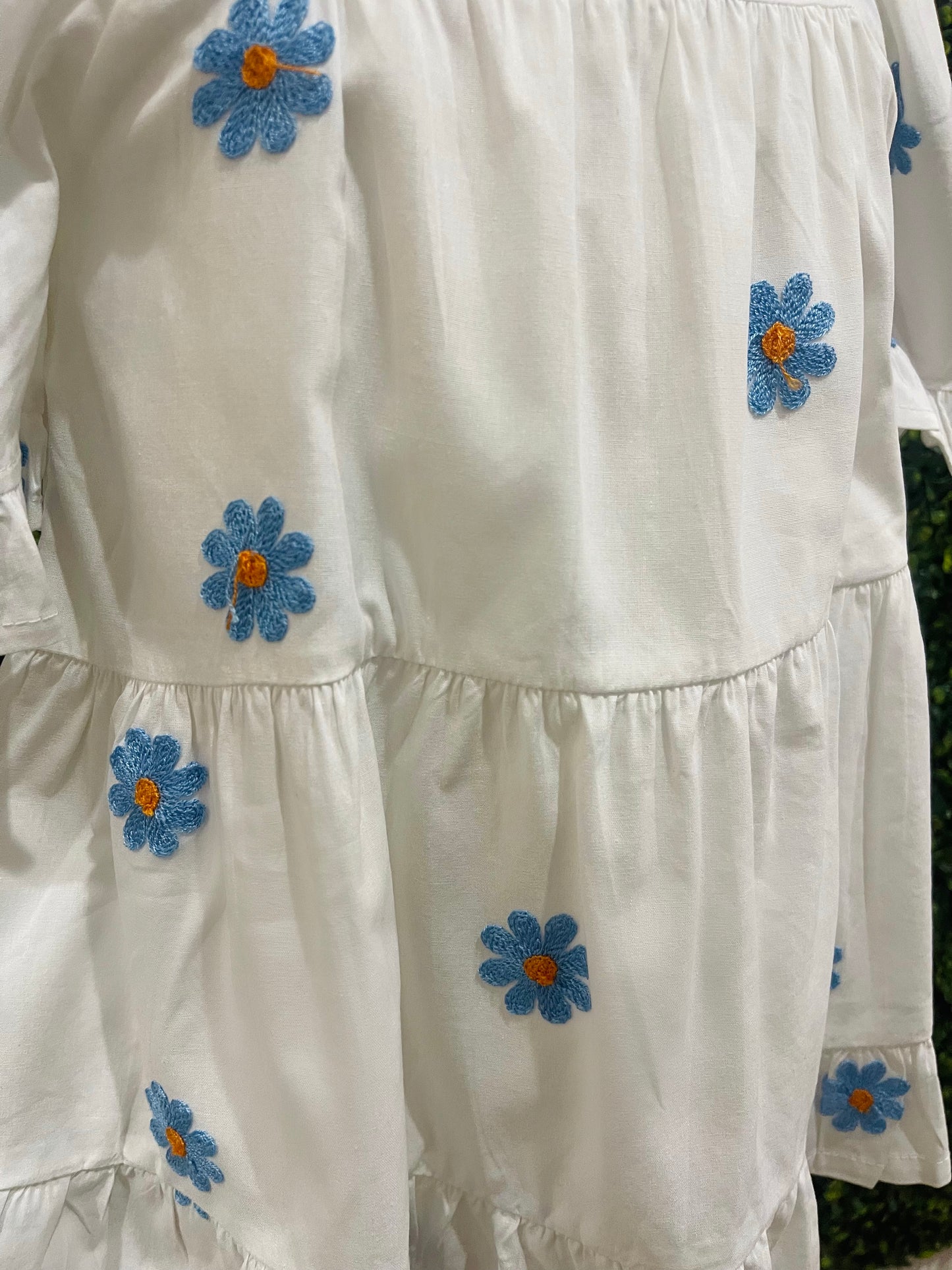 All Over Daisy Embroidered Square Neck Top