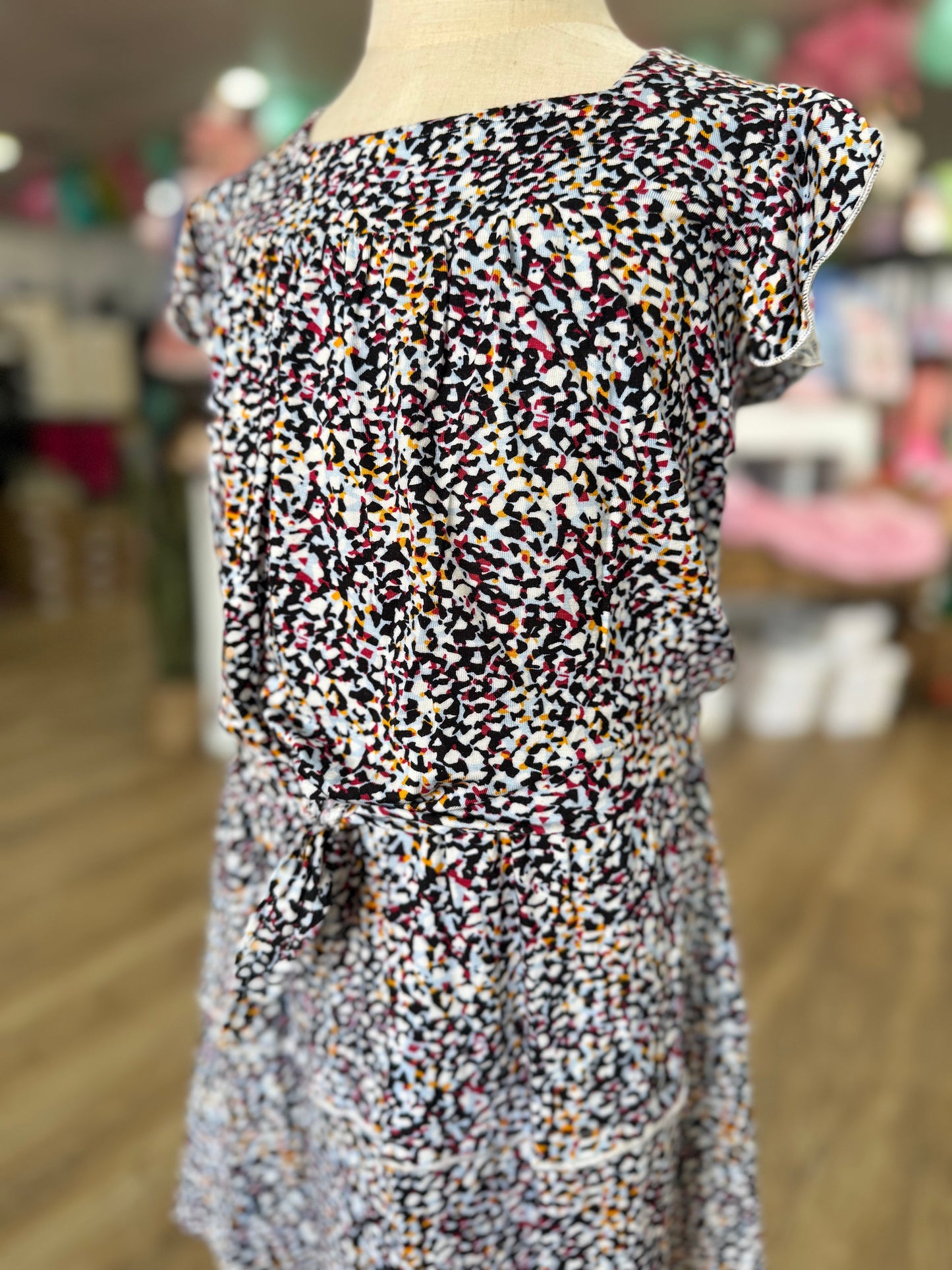 Paint Splatter Flutter Sleeve Skirt Set