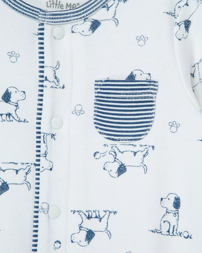 Puppy Toile Footie/Hat | Navy Print