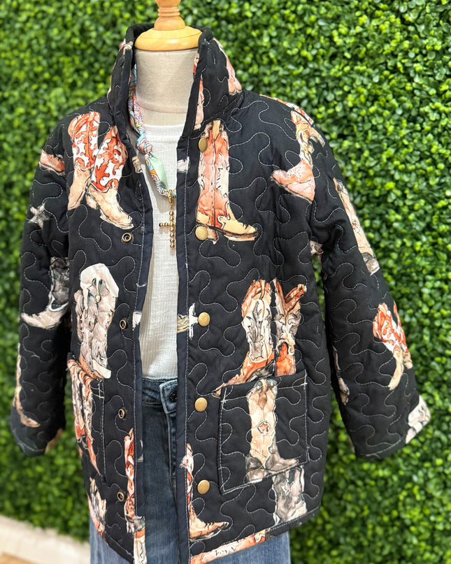 Thunderbird Boots Black Quilted Snap Jacket