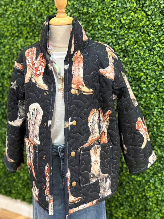 Thunderbird Boots Black Quilted Snap Jacket