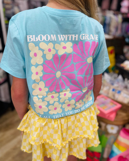 Bloom With Grace Embroidery Graphic Tee | Blue