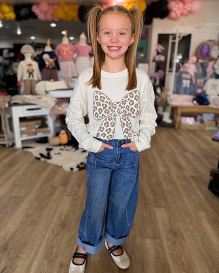 Leopard Bow LS Tee | Natural