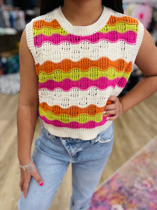 Multi Color Crochet Sweater Vest