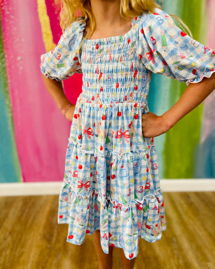 Honor Roll Smocked Ruffle Dress