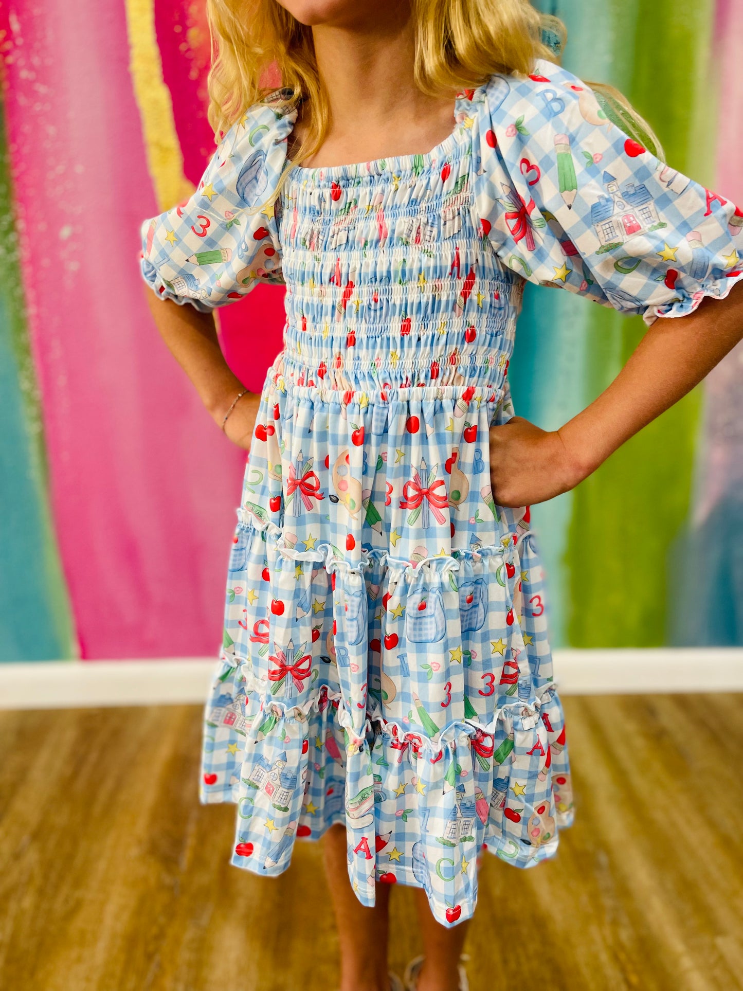 Honor Roll Smocked Ruffle Dress