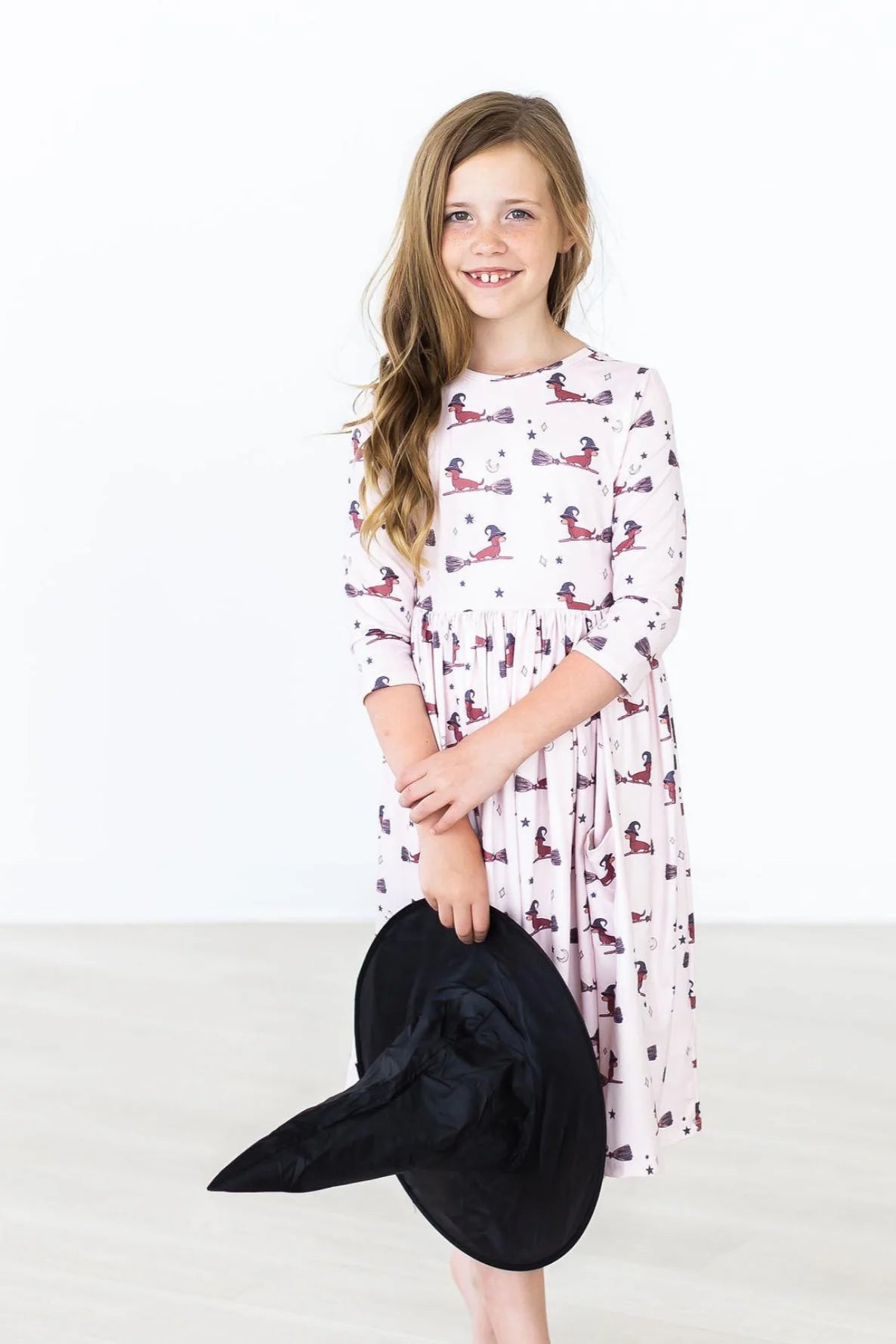 Happy Howl-Owen 3/4 Sleeve Pocket Twirl Dress