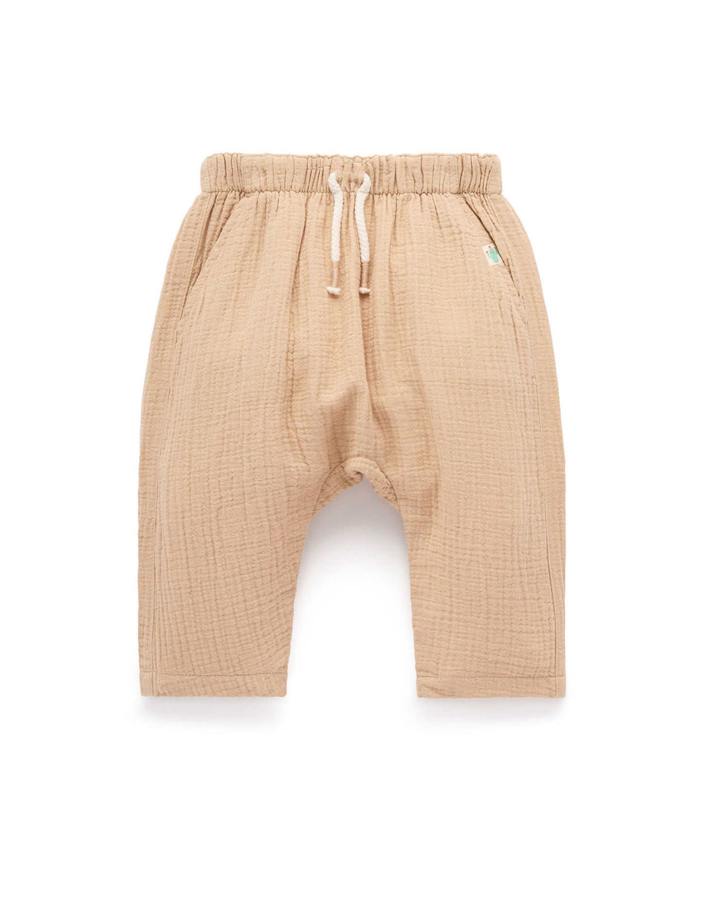Slouchy Crinkle Cotton Pants | Tan