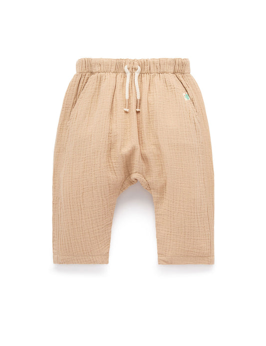 Slouchy Crinkle Cotton Pants | Tan