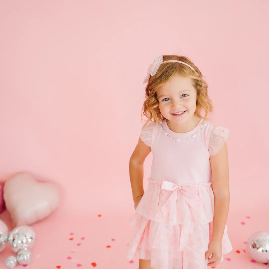 Short Sleeve Flocked Heart Valentine’s Day Dress