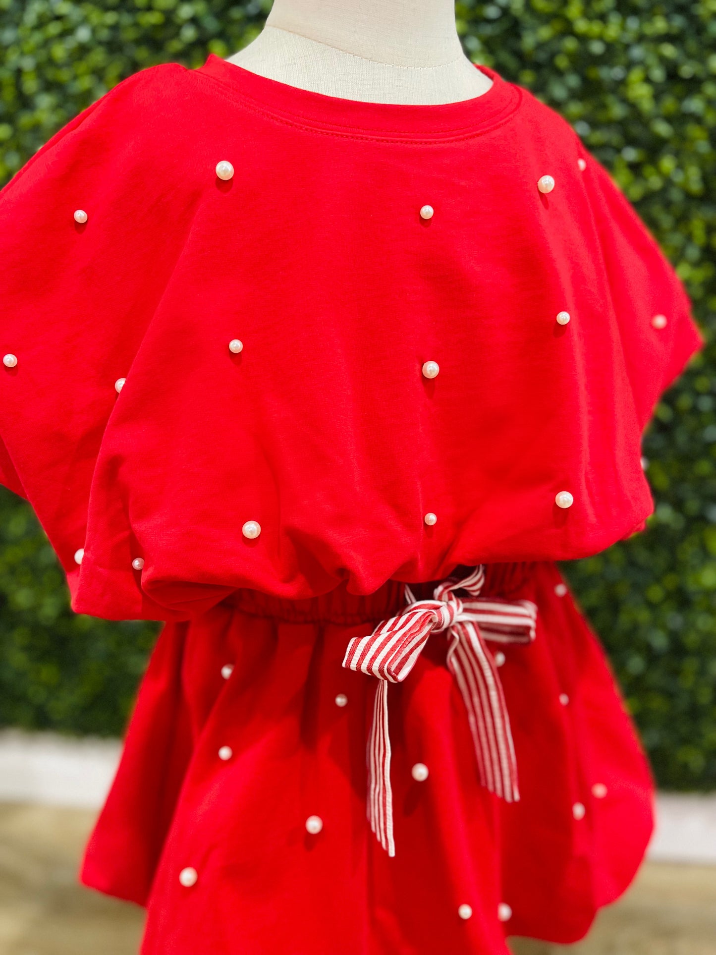 Pearl Detail Bubble Hem Set | Red