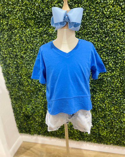 Cotton Jersey Boxy V-Neck | Royal Blue