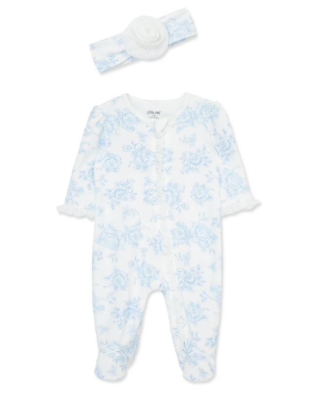 Roses Footie/Headband | Blue