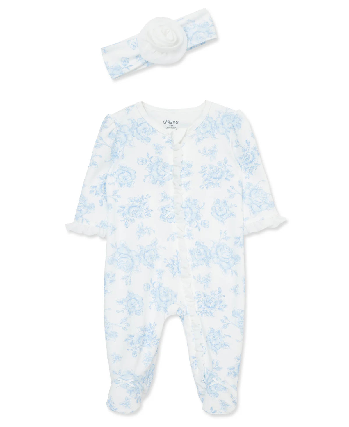 Roses Footie/Headband | Blue
