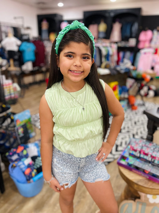 Cotton Jersey Tiered Sleeve Top | Mint Green