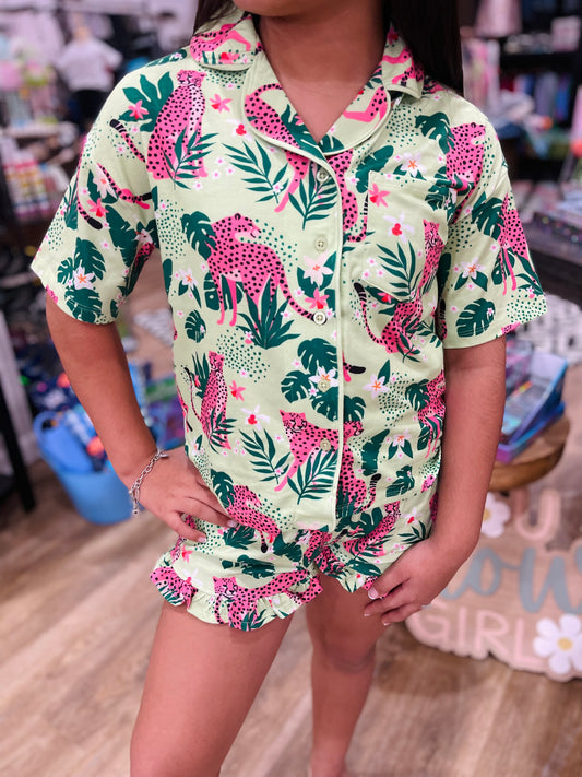 Jungle Leopard Pajama Set | Green