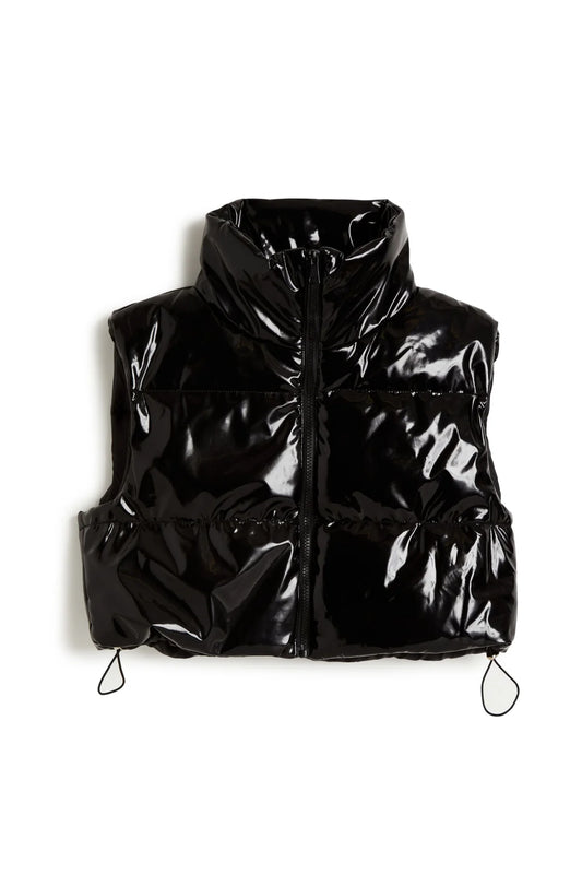 Cropped Puffer Vest - Black