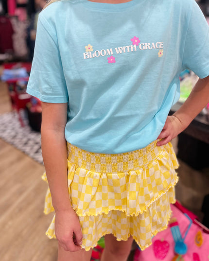Bloom With Grace Embroidery Graphic Tee | Blue