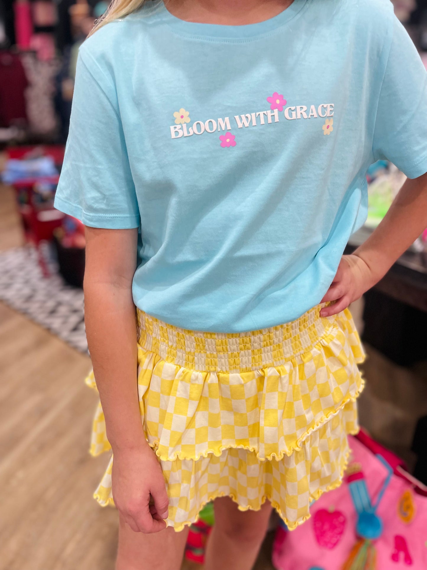 Bloom With Grace Embroidery Graphic Tee | Blue