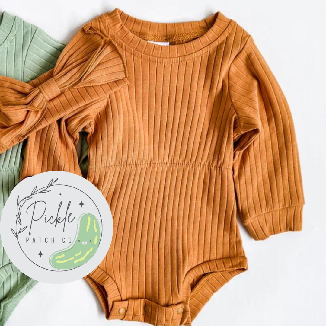 Rust Ribbed Romper + Bow