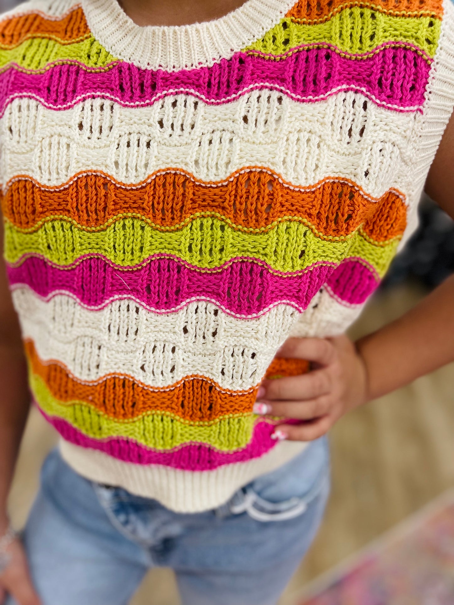 Multi Color Crochet Sweater Vest