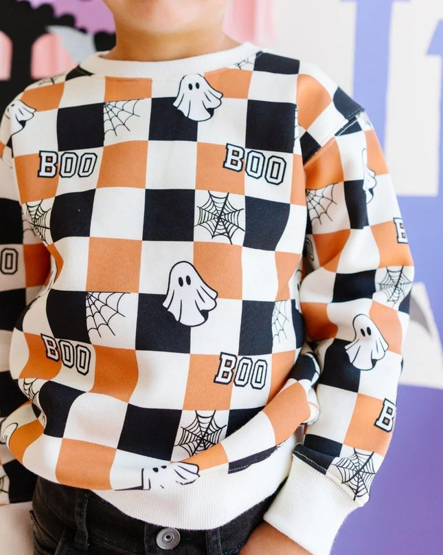 Boo Checkered Halloween Sweatshirt LP