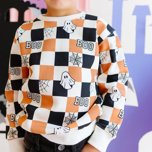 Boo Checkered Halloween Sweatshirt LP
