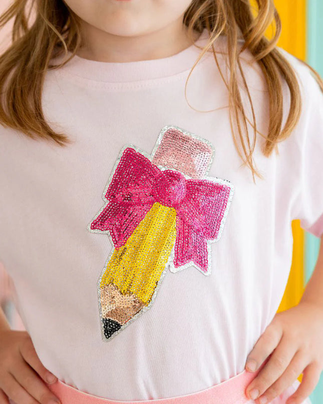 Pencil Sequin Patch Short Sleeve T-Shirt