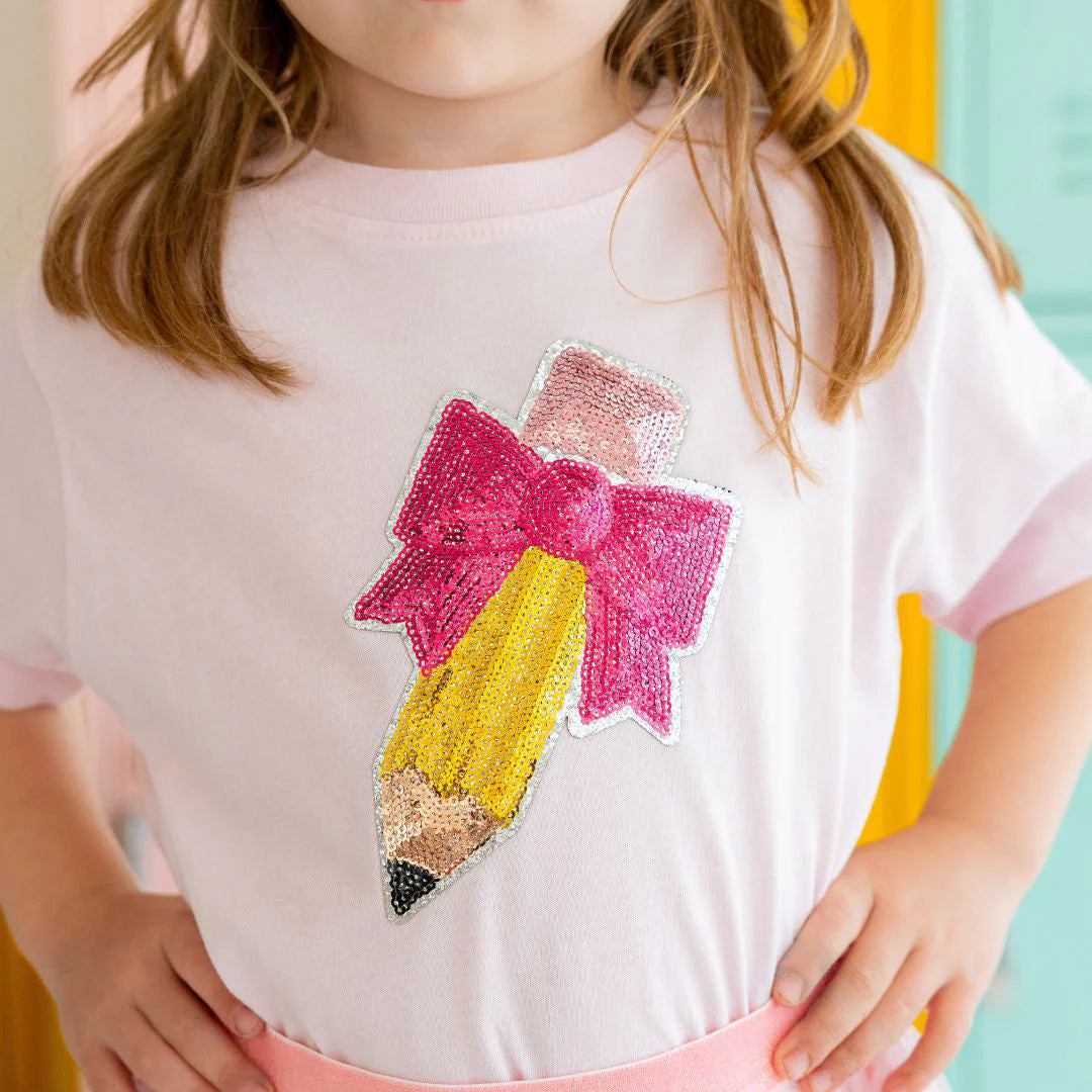 Pencil Sequin Patch Short Sleeve T-Shirt