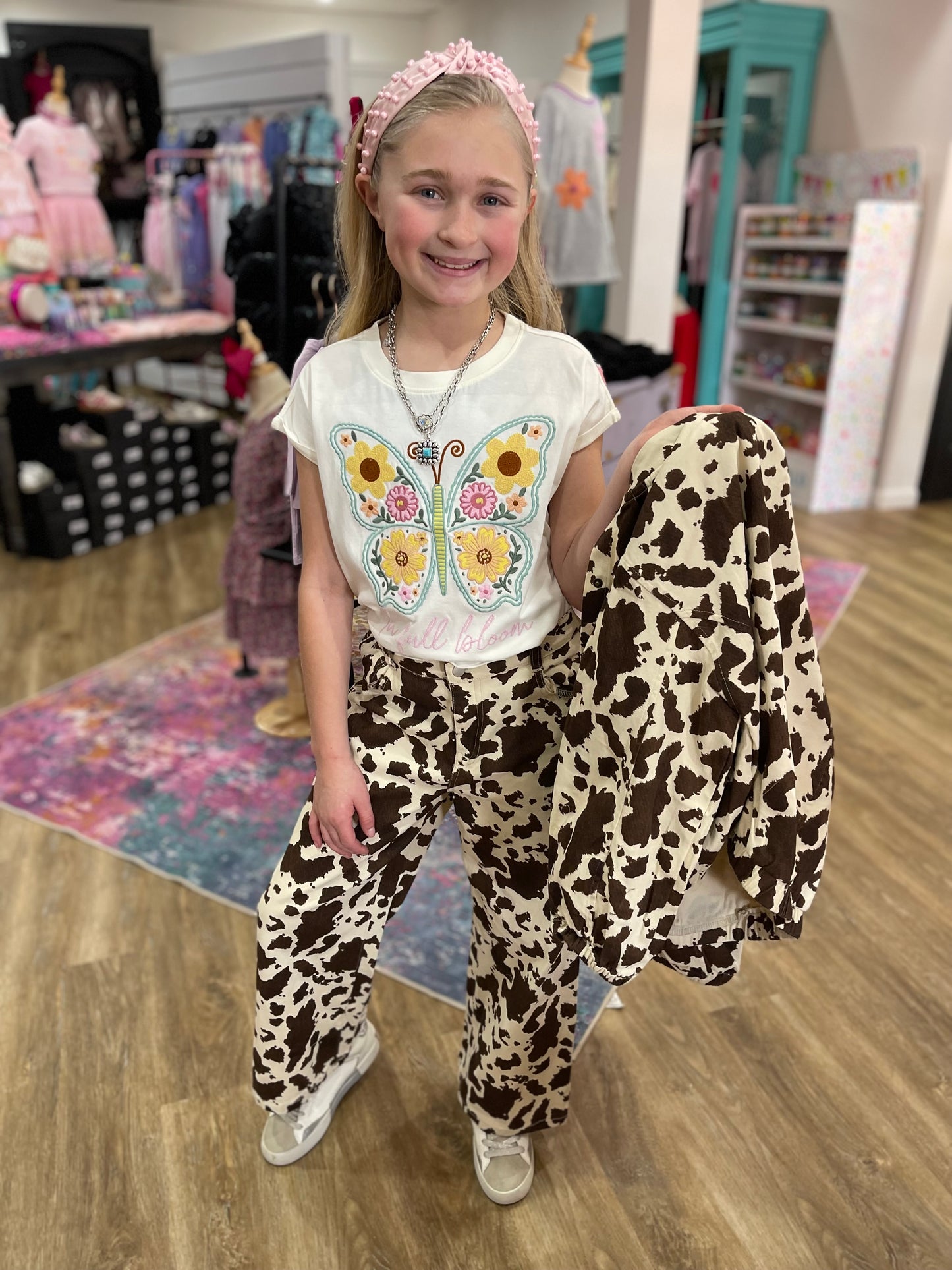 Cow Print Puff Sleeve Bomber Jacket