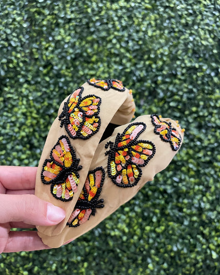 Neutral Butterfly Beaded Headband