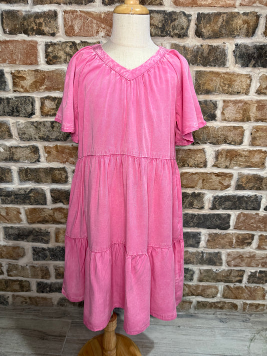 Washed Tencel V-Neck Tiered Dress