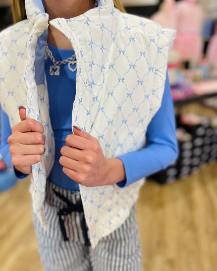 Blue Bow Trellis Puffer Vest
