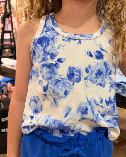 Floral Printed Terry Cloth Tank | Blue