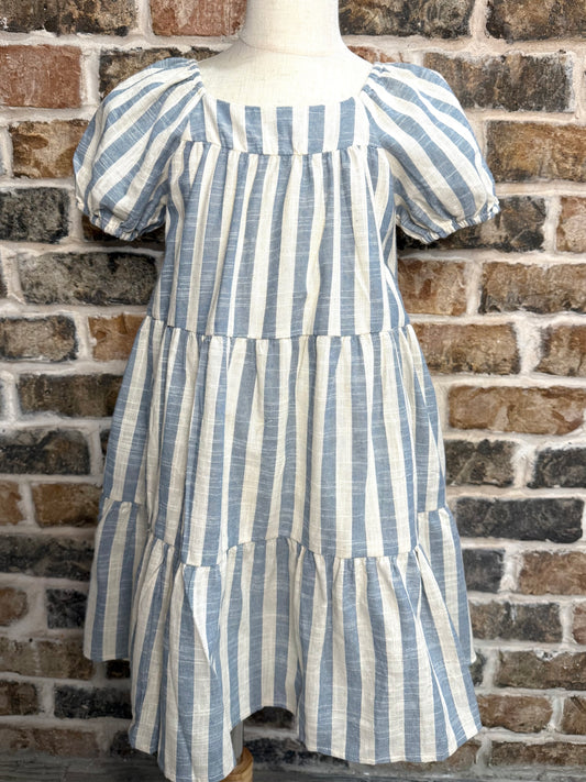 Striped Puff Sleeve Tiered Dress
